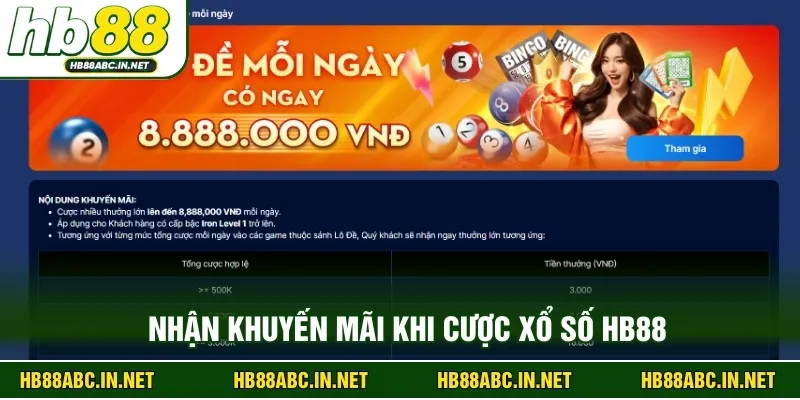 Nhận khuyến mãi khi cược xổ số HB88 