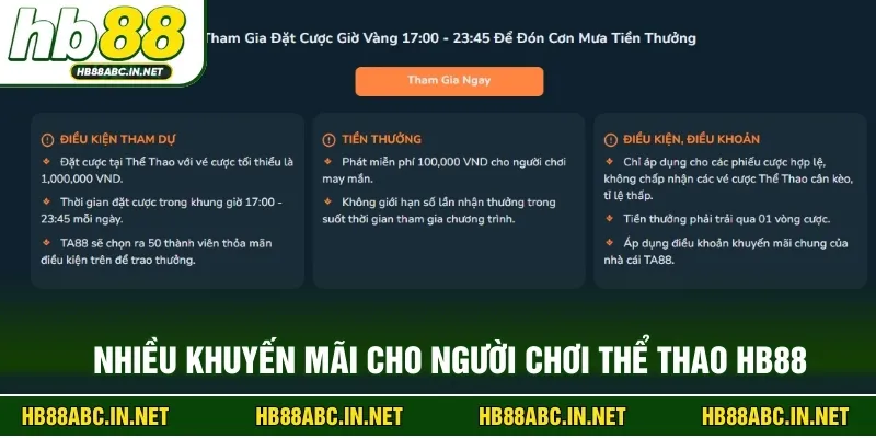 Nhiều khuyến mãi cho người chơi thể thao HB88